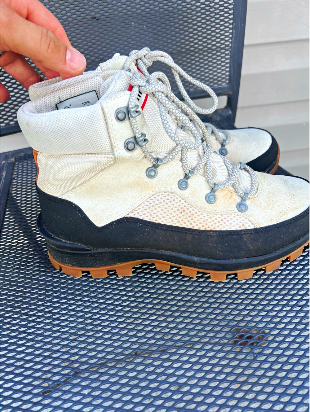 Hunter Women’s White/Black Lace-Up Hiking Ankle Boots Round Toe US 7